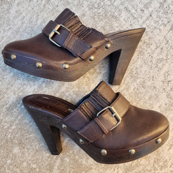 Sam & Libby Shoes - Vintage‎ Y2K Sam and Libby Brown Chunky Heeled Mule Studded Size Women's 8.5